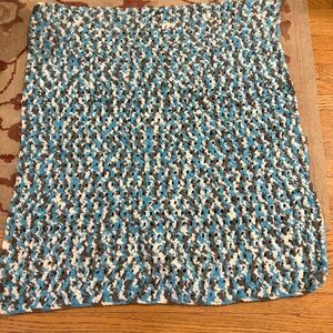 Handmade Crochet Blue and White Baby Blanket--25"x29"